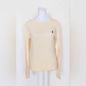 Ralph Lauren Sport Womens Long Sleeve Emblem Crew Neck Beige Shirt Size Medium
